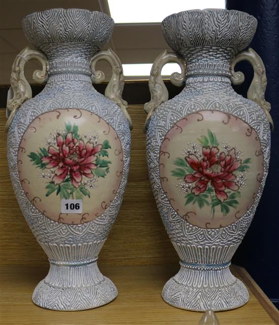 A pair of late Satsuma two handled vases 47cm